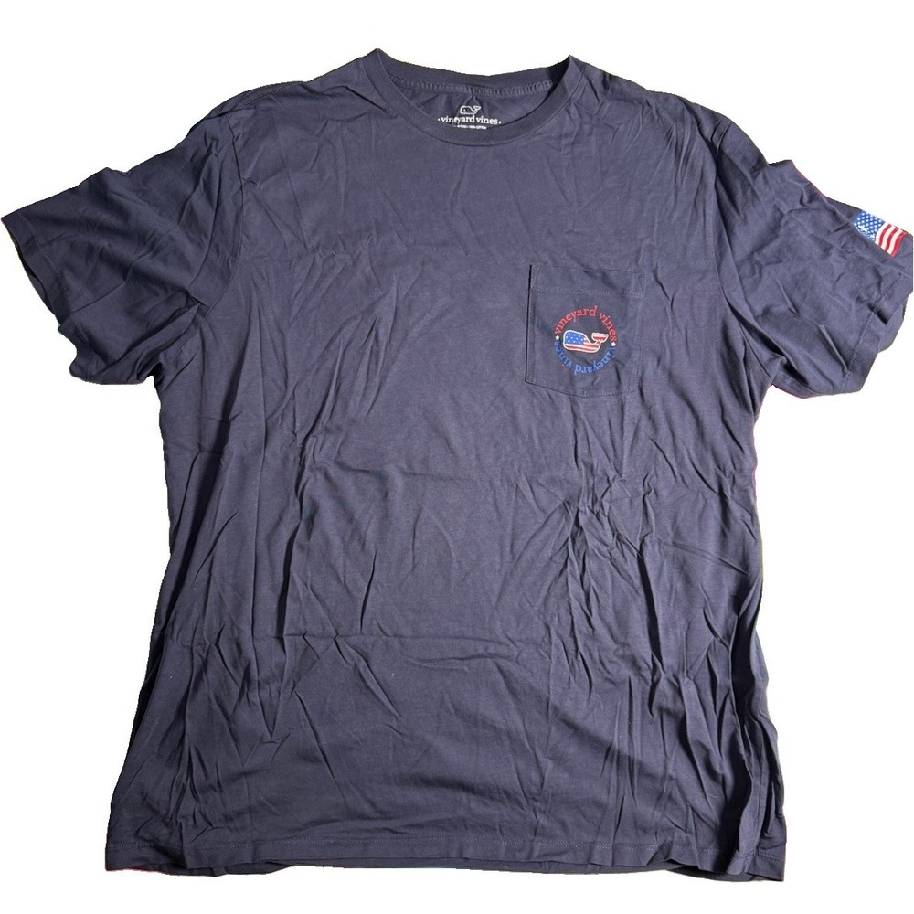 VINEYARD VINES PATRIOTIC Navy Double Sided AMERICAN FLAG Pocket Tee Mens XL NWOT